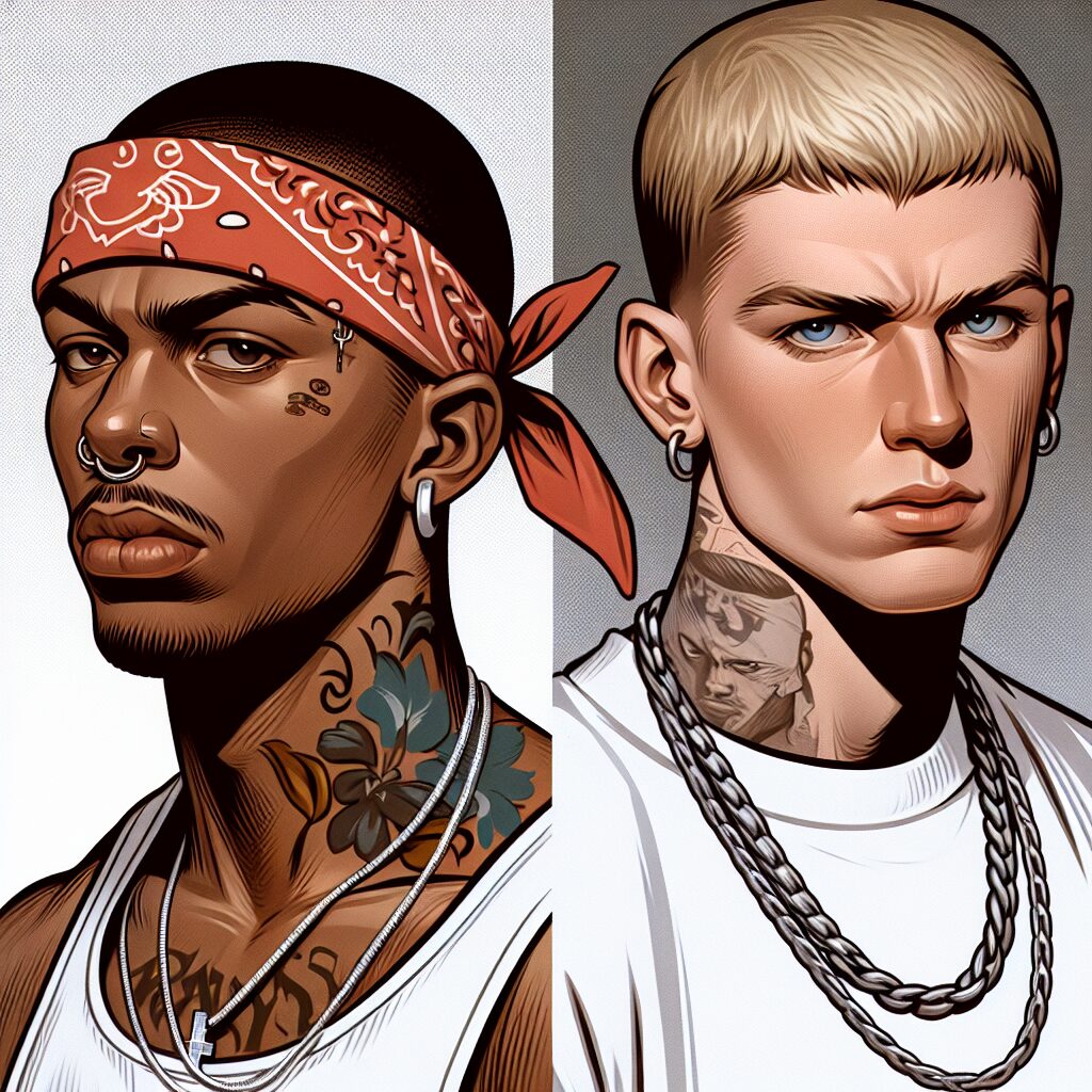 Images of Tupac Shakur (Black) and Eminem (white)